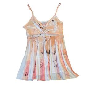 Y2K Whimsy Fairy Baby Doll Tank Top Pink Orange Mudd Size Medium Women's Flowy